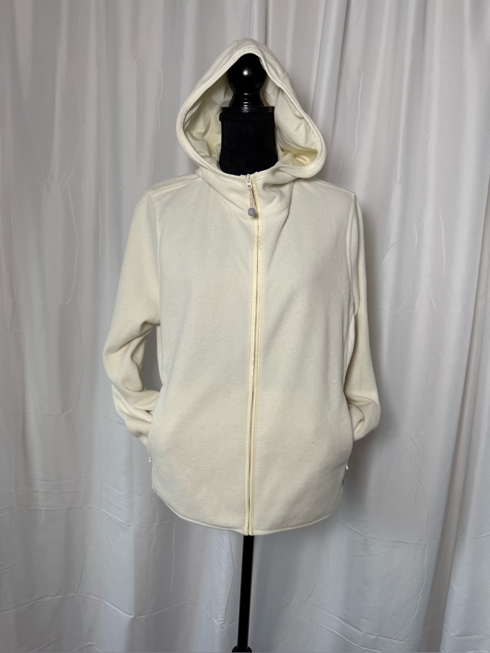 IZOD PerformX Womens XL Fleece Full Zip Hoodie Jacket Cream Off White Pockets